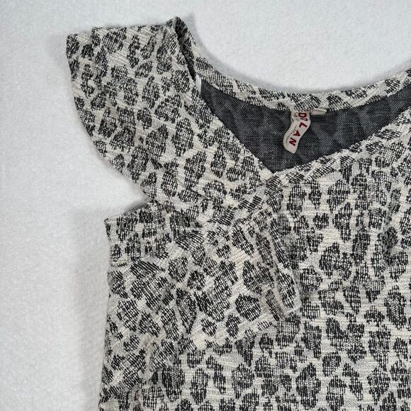 Anthropologie Dolan Tweed Ruffle Top Women's Size Large Animal Print Black/Cream - Picture 2 of 10
